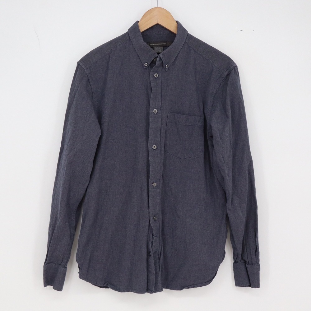 French Connection Shirt Mens L Long Sleeve Navy Blue Button-down Excellent